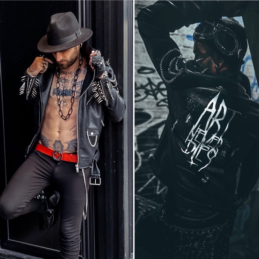 Women’s* Art Never Dies Painted Spiked Leather Moto Jacket